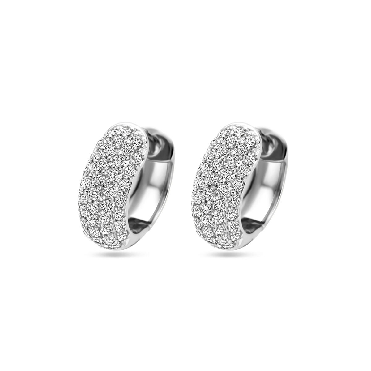 Pendientes de aro de 16 mm en plata rodiada, decorados con circonitas brillantes.