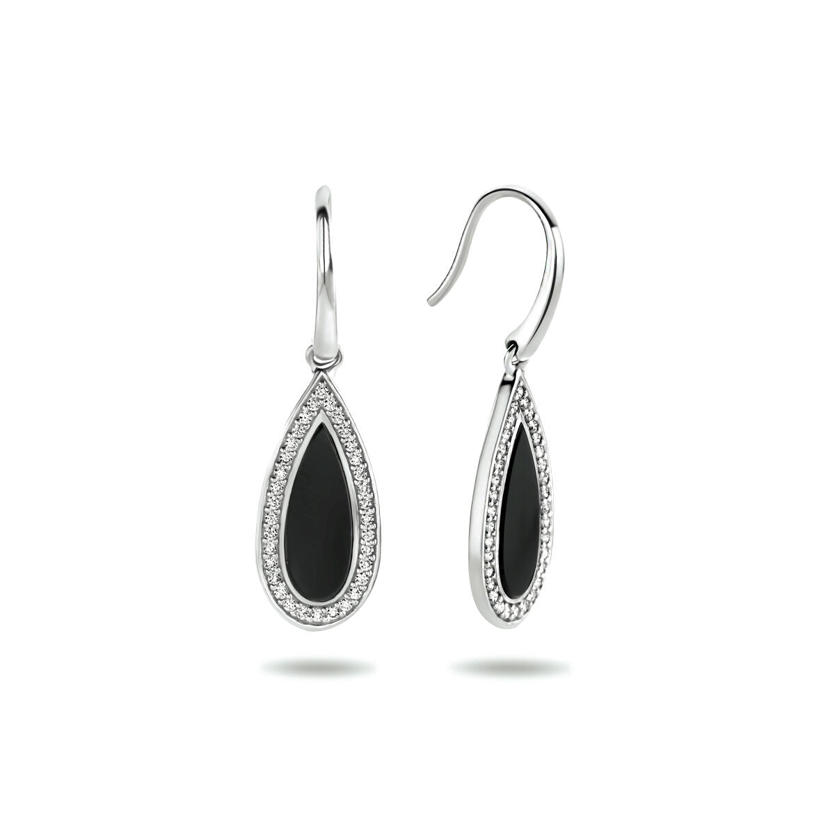 pendientes de gancho francés ónice y circonita plata rodiada