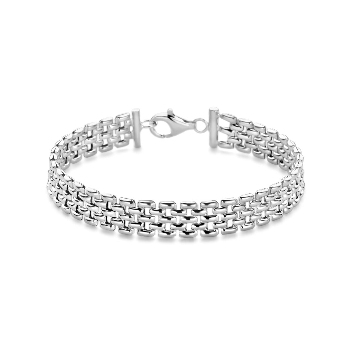 Pulsera de pantera de 8 mm, 19 cm, en plata rodiada con un diseño entrelazado.