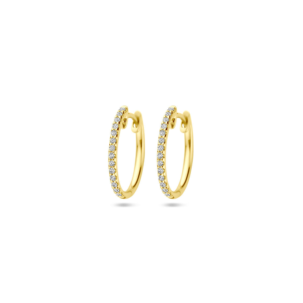 Pendientes de aro en oro amarillo de 14K con diamantes H SI de 1,5 mm.