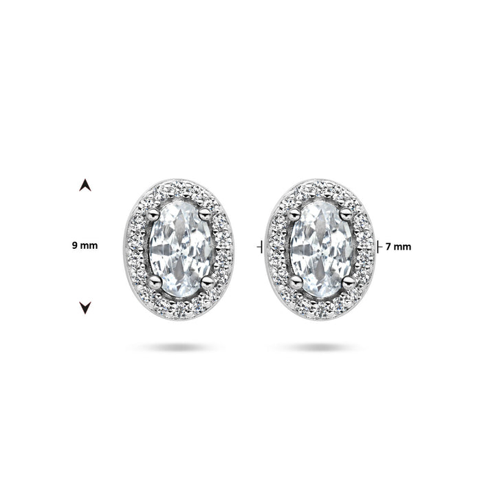 oorknoppen zirkonia halo zilver gerhodineerd