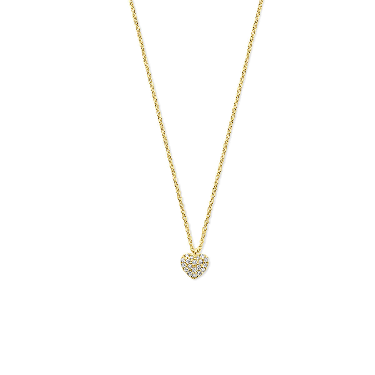 Collar de corazón con diamantes de 0.09 ct, cadena de 44 cm en oro amarillo de 14K.