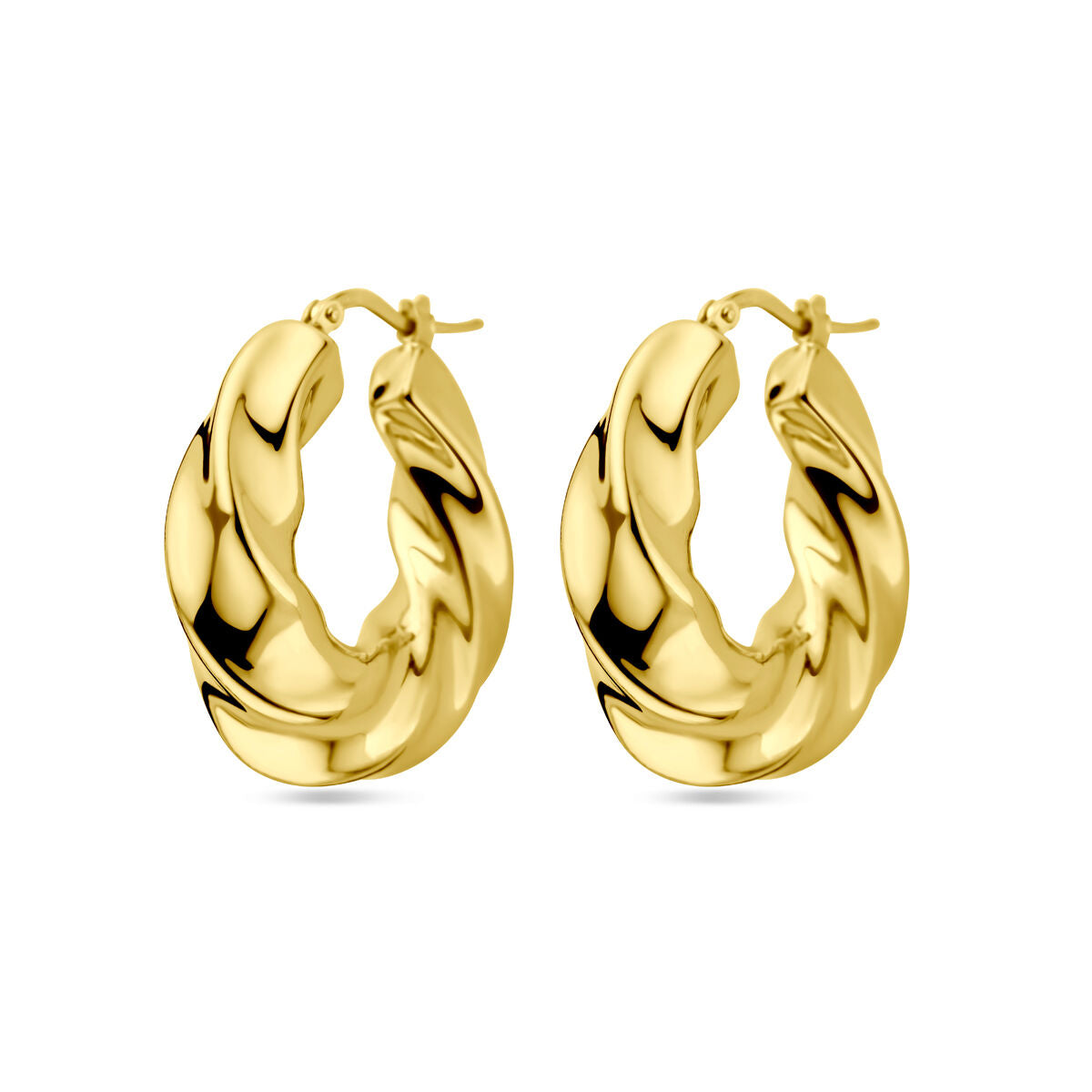 Pendientes de aro dorados con diseño retorcido de 1 micrón.