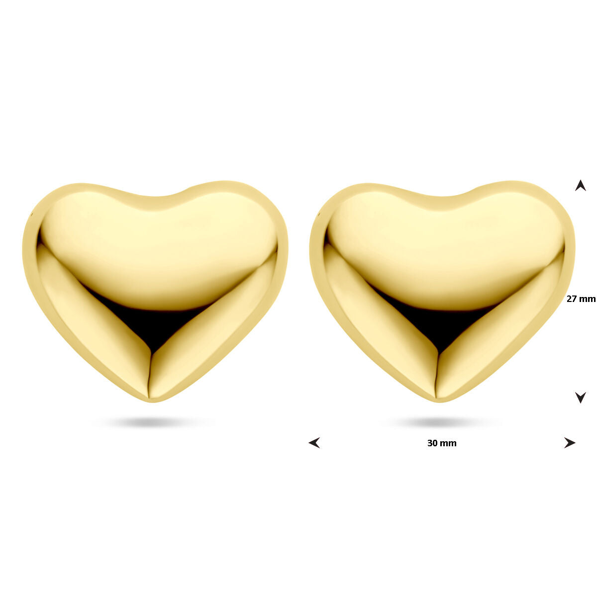 pendientes de botón corazones 27 mm 1 micron plata chapado en oro amarillo