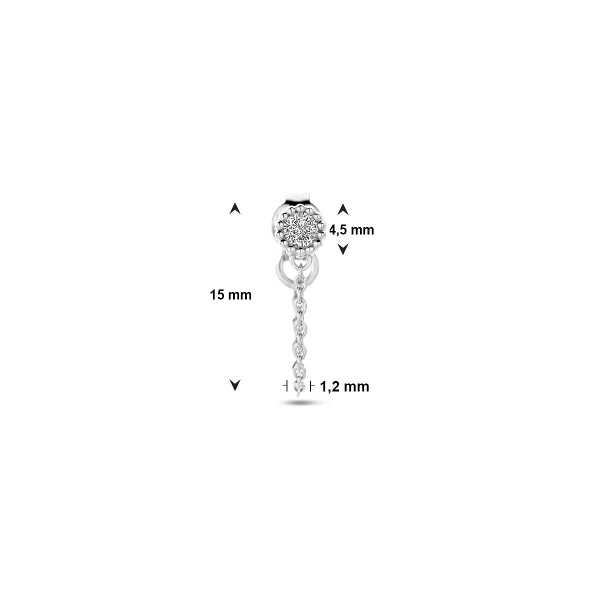 pendiente de botón de zirconia plata rodiada