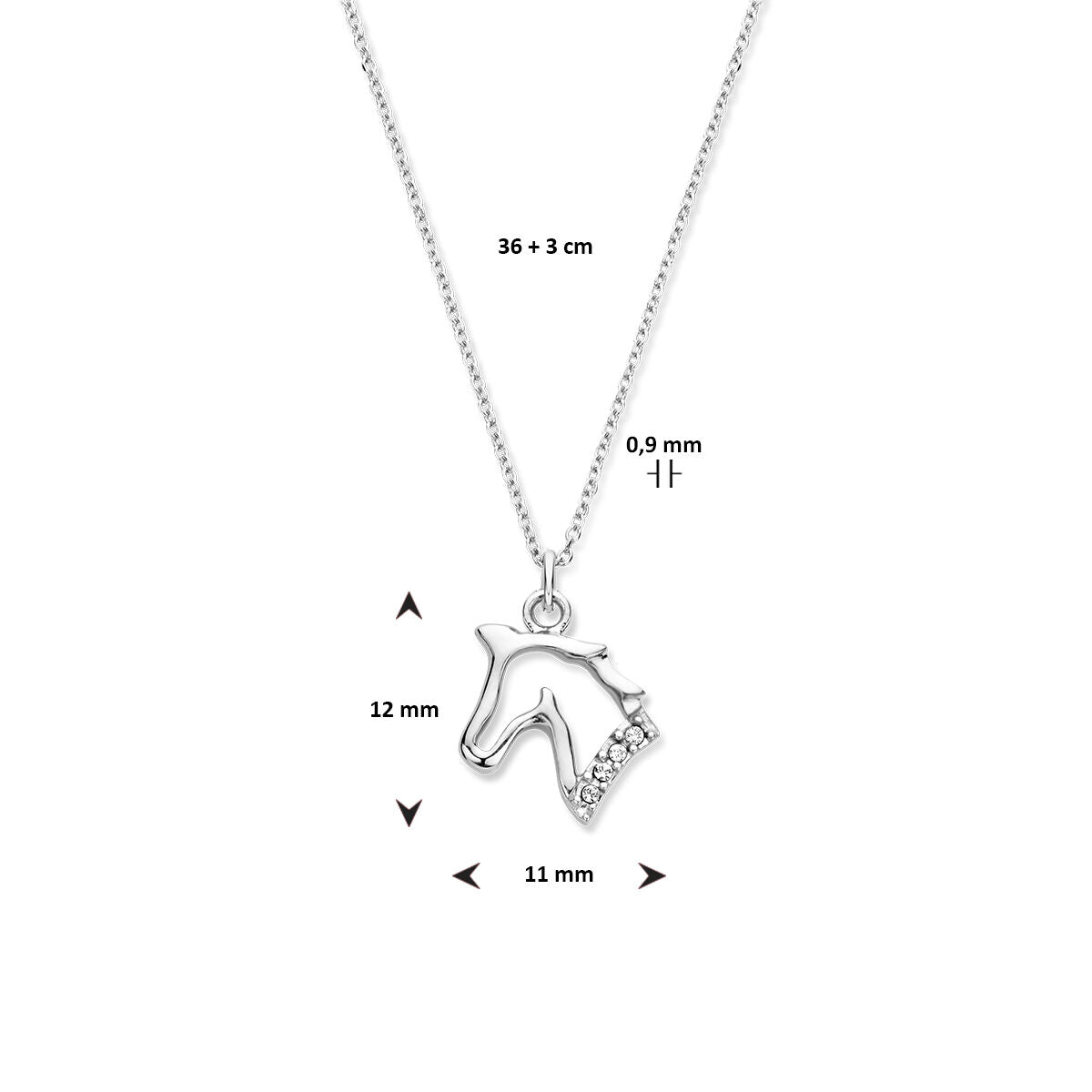 collar caballo 36 + 3 cm plata rodiada