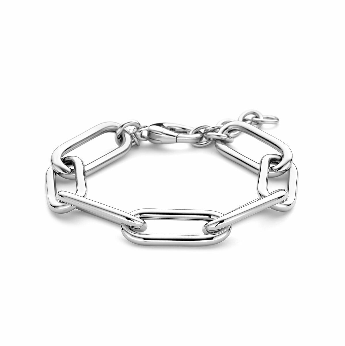 Pulsera de eslabones en plata rhodinizada con tubos redondos de 11,5 mm, longitud de 19 + 3 cm.