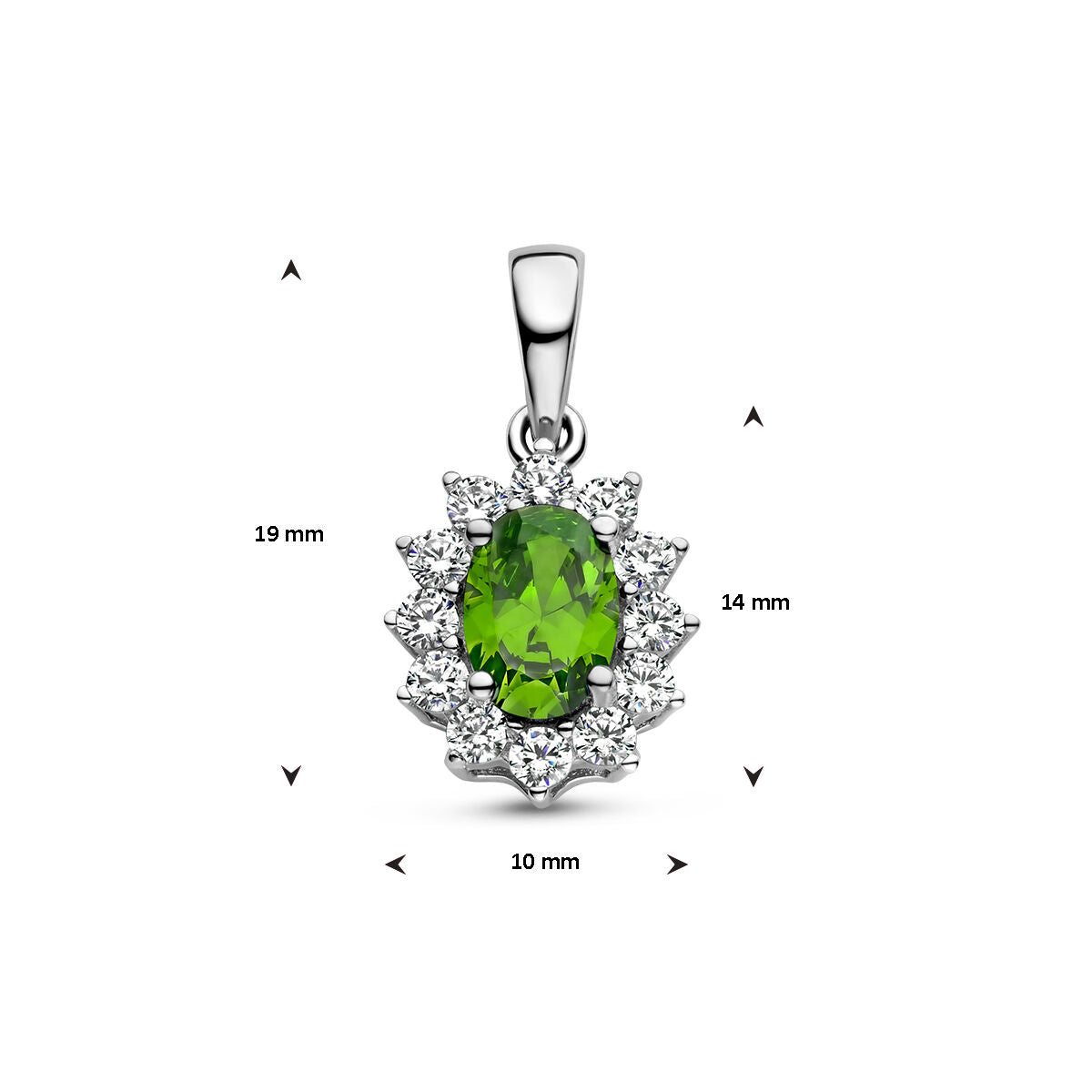 colgante verde y blanco de zirconia halo de plata rodiada