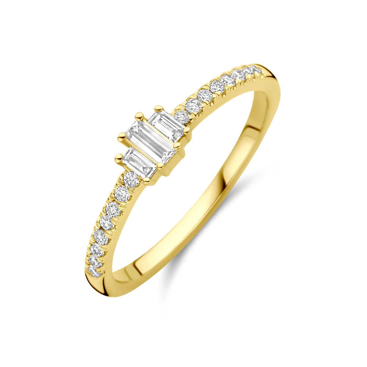 Anillo de oro amarillo de 14K con diamantes lab-grown de 0.21 ct, diseño elegante y brillante.