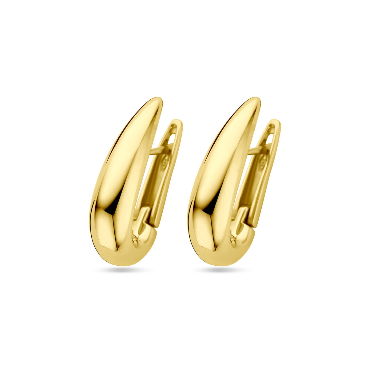 Pendientes de aro de 24 mm en oro amarillo de 14 quilates con un diseño curvado y pulido.