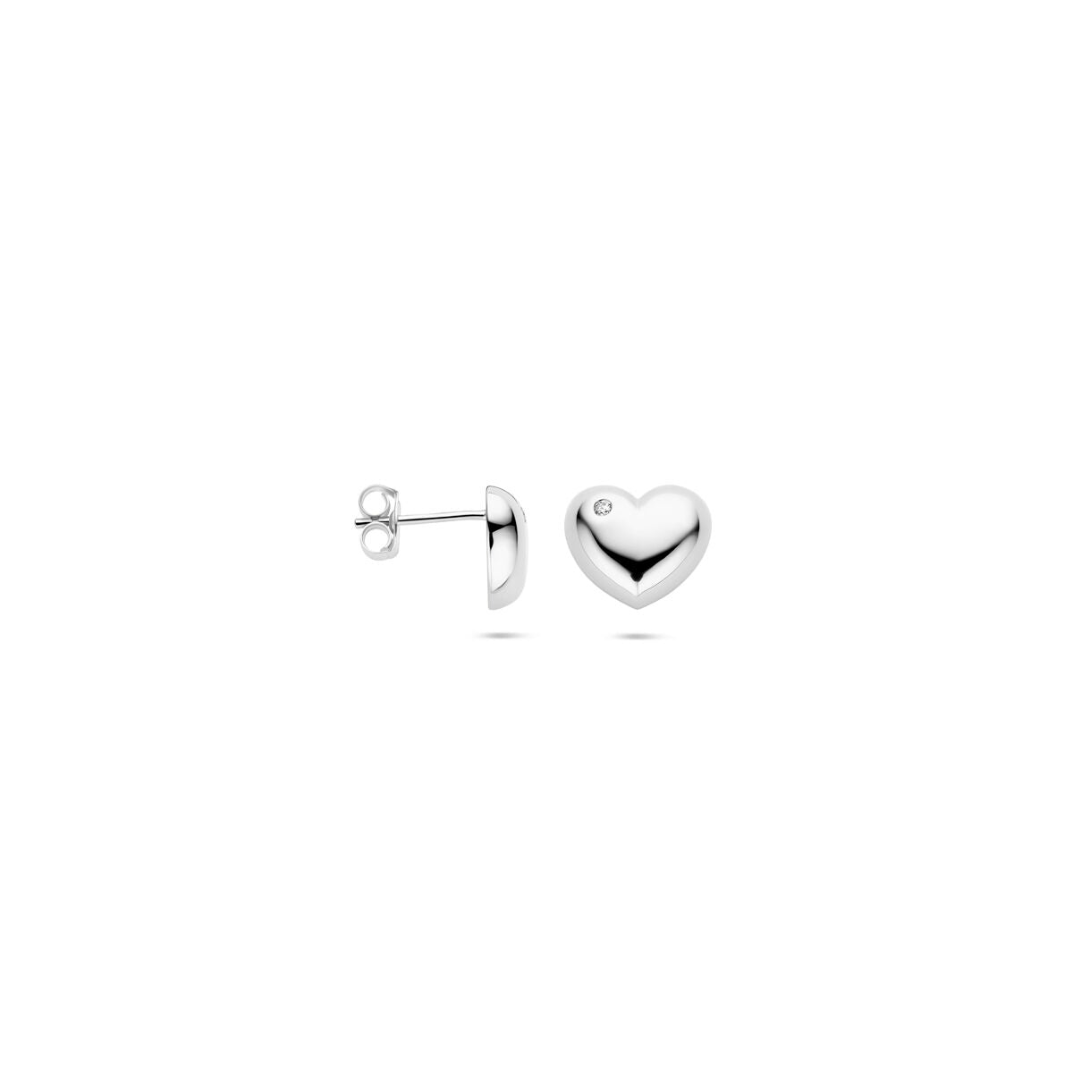 pendientes de botón corazón circonita 9,5 mm plata rodiada