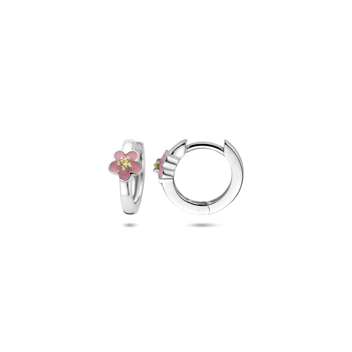 Aros de plata con flor de esmalte y circonita amarilla – 12 x 4.5 mm