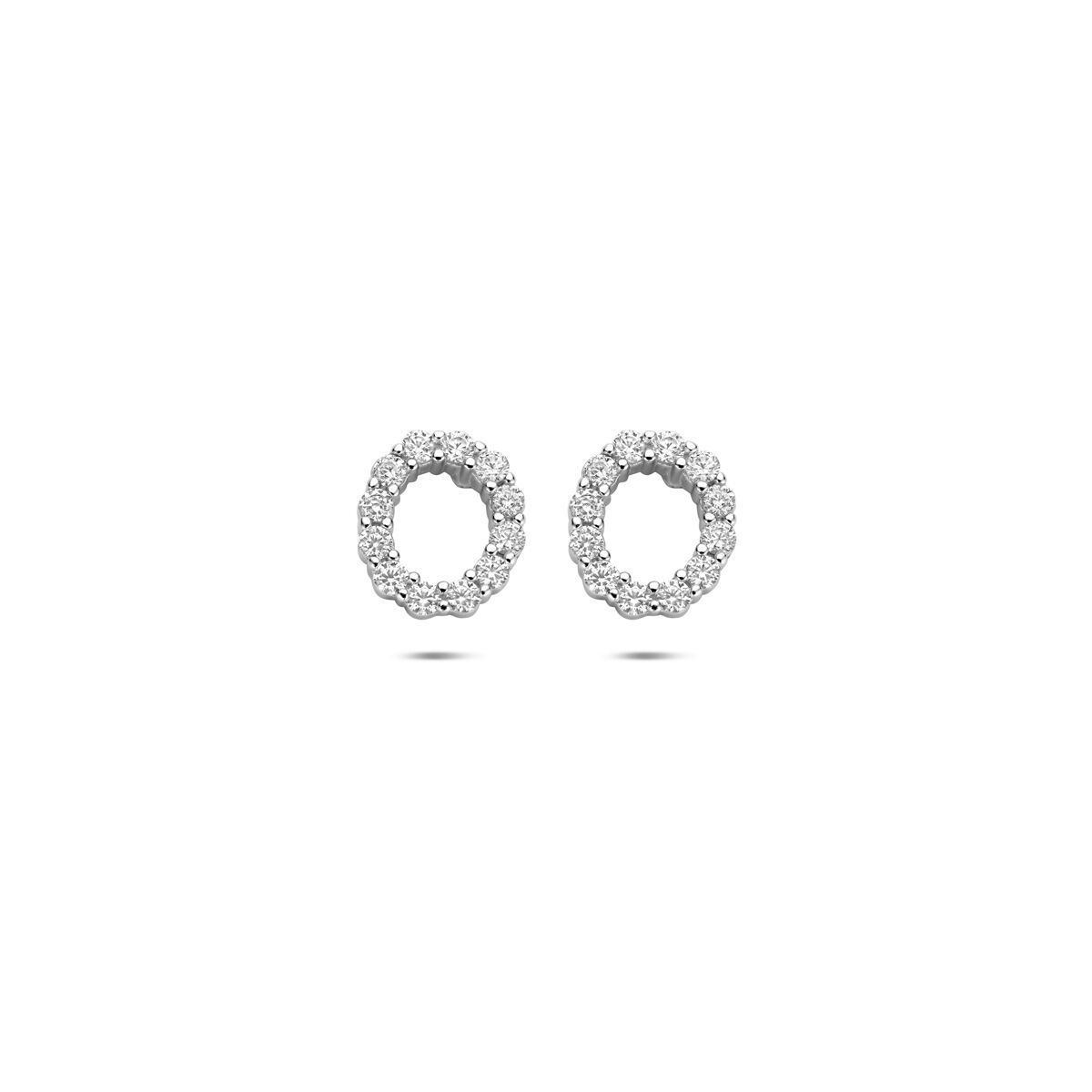 Pendientes de primera puesta de plata rodiada 925 con circonitas en forma de círculo.