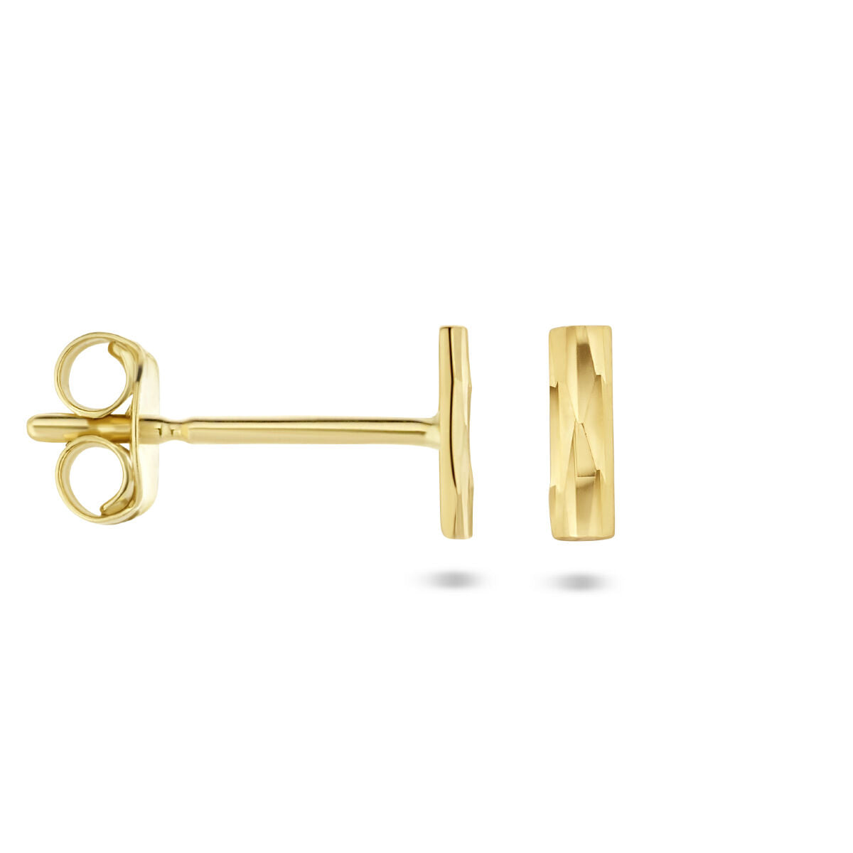 pendientes de botón en barra diamantada en oro amarillo de 14K