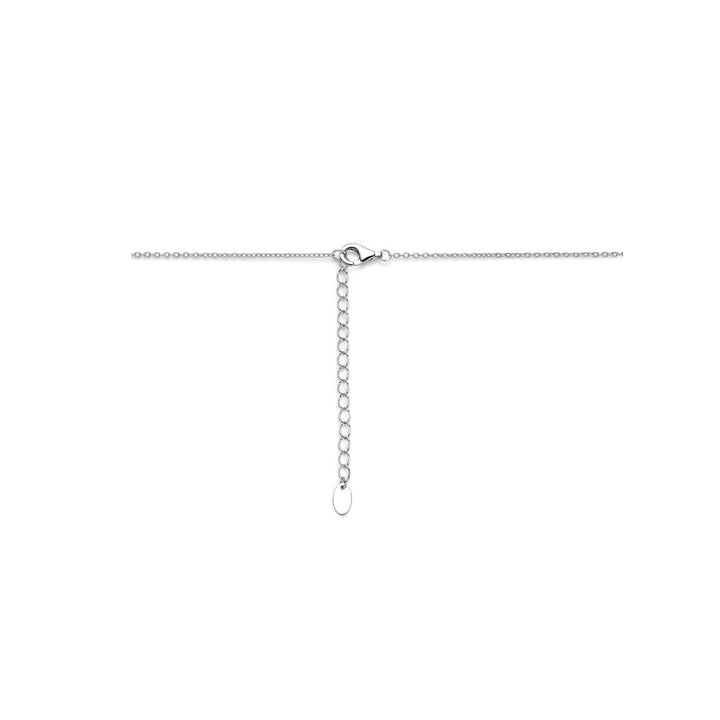De Van der Kooij Collectie y-collier 40 + 5 cm zilver gerhodineerd is een minimalistische zilveren ketting met een karabijnsluiting en verstelbare extender, weergegeven tegen een witte achtergrond.