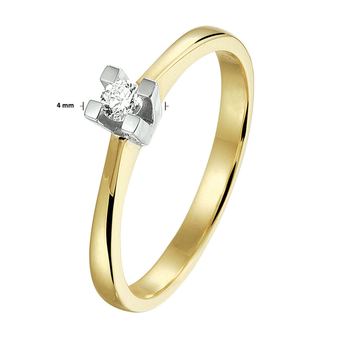 ring diamant 0.10ct h si 14K bicolor goud geel/wit