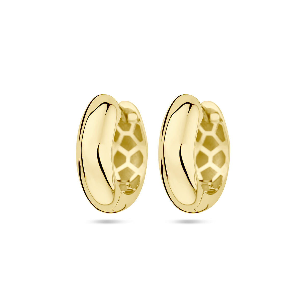 Pendientes de aro de 14K en oro amarillo, con forma semicircular y superficie pulida.