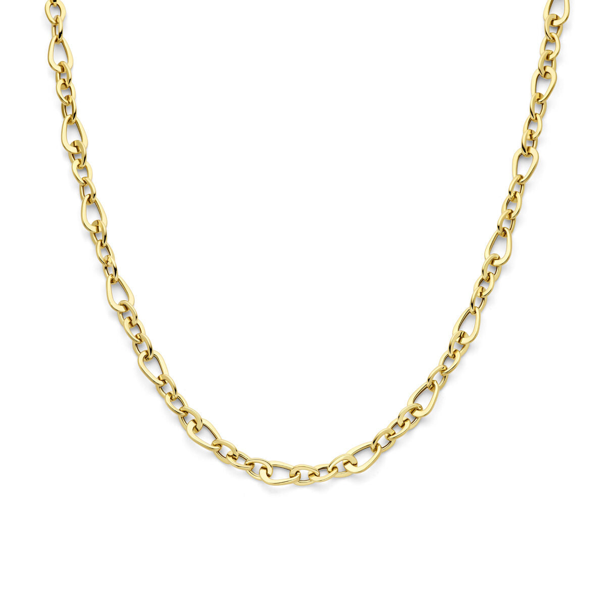 Collar de 45 cm en oro amarillo de 14 quilates con eslabones intercalados.