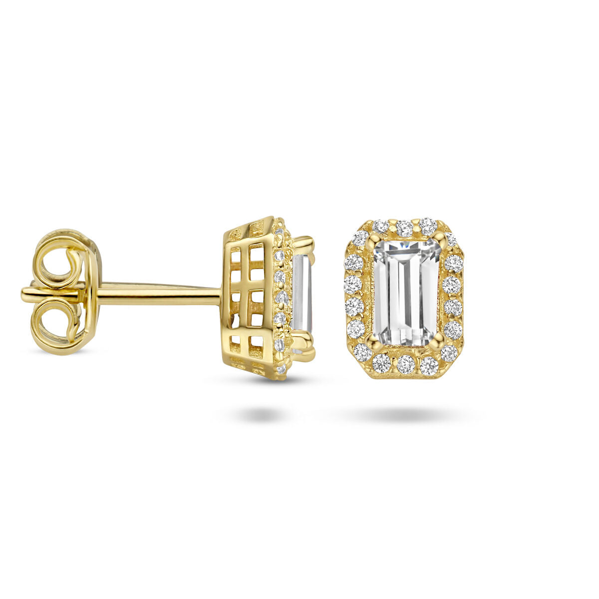 pendientes de botón zircón halo 14K oro amarillo
