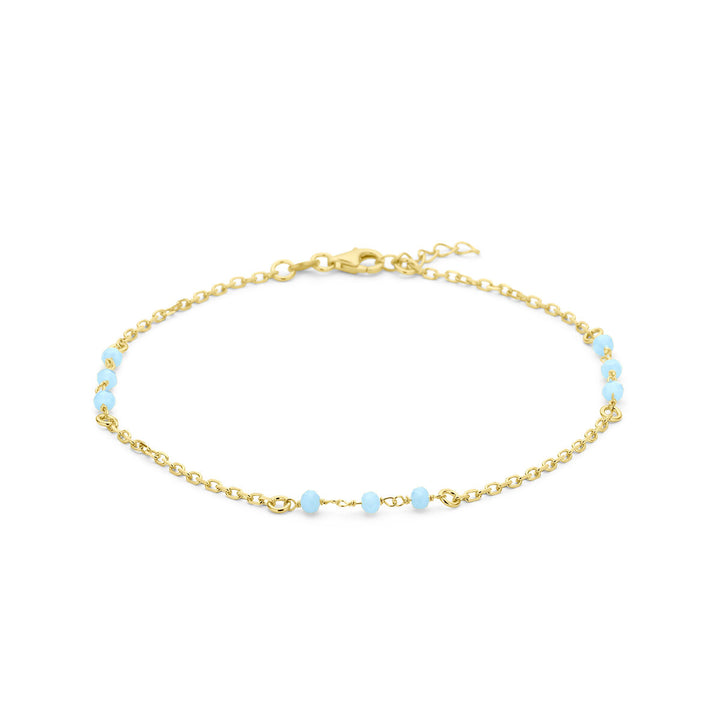 enkelbandje blauw kristal bolletjes 24 + 2 cm 3 micron zilver verguld (geel)