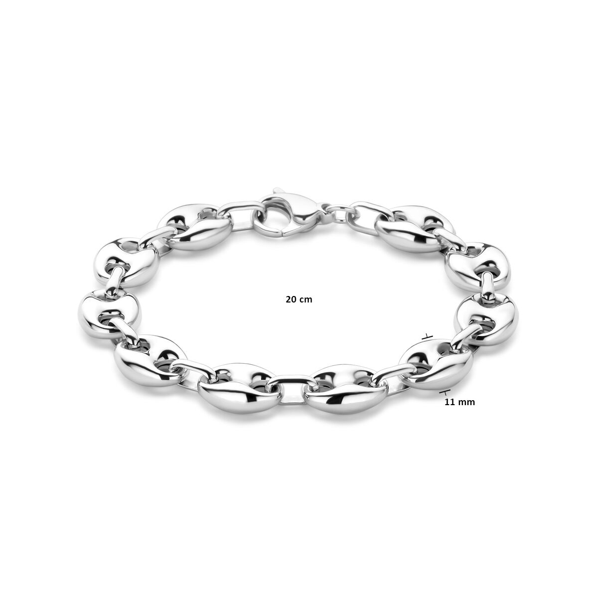 pulsera grano de café 11 mm 20 cm plata rodiada