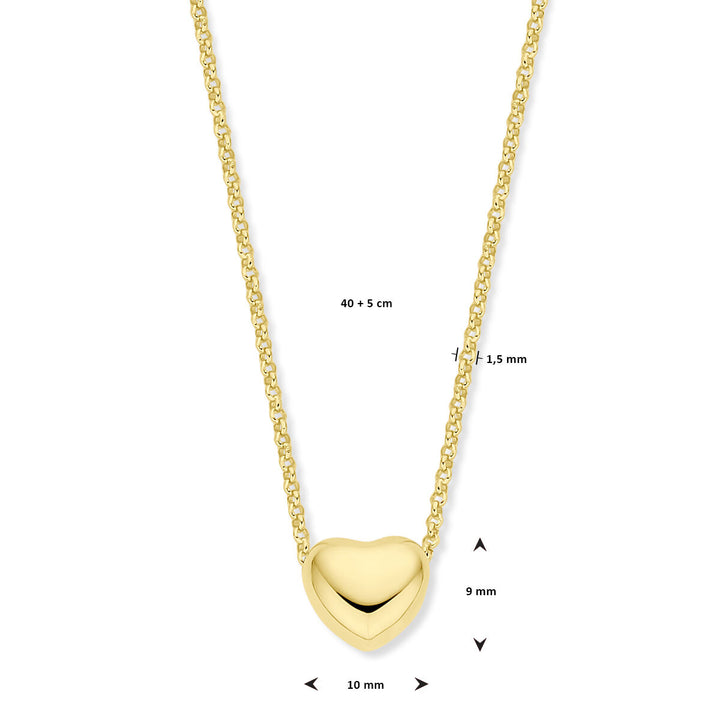 collier hart 1,5 mm 40 + 5 cm 3 micron zilver verguld (geel)