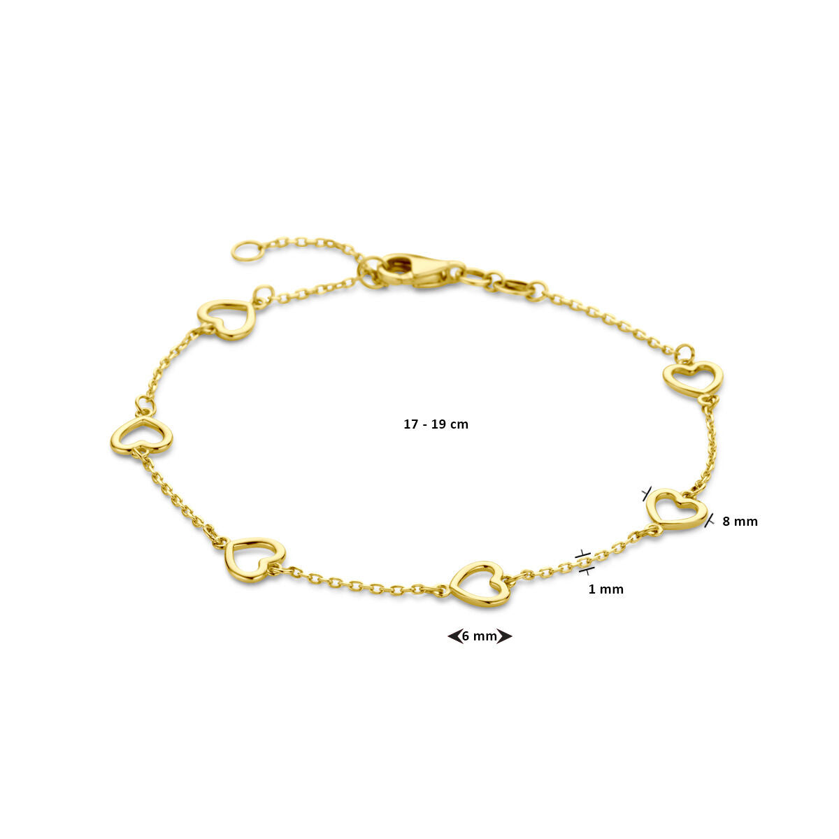 Pulsera de mujer de oro con corazones 14K