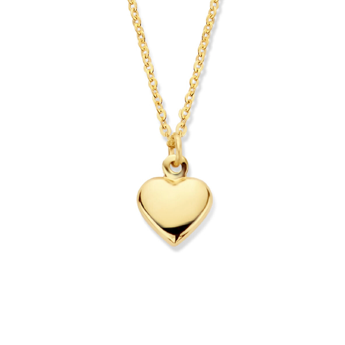 cadena de oro de 14 quilates con colgante en forma de corazón.