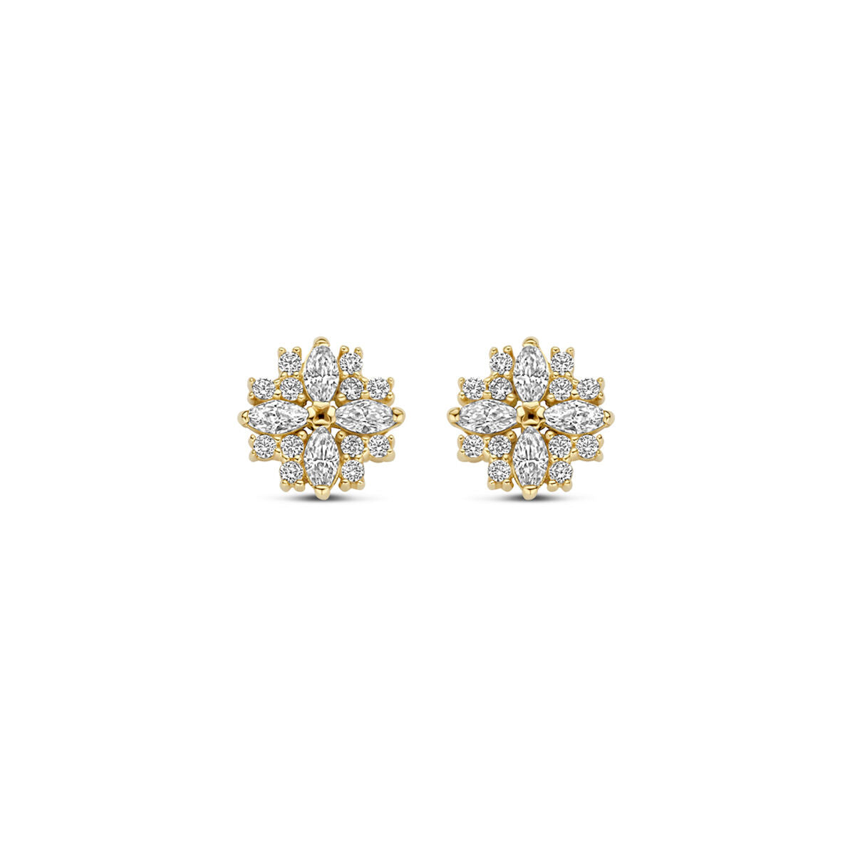 Pendientes de zircón de 7 mm en oro amarillo de 14 quilates con forma de flor.