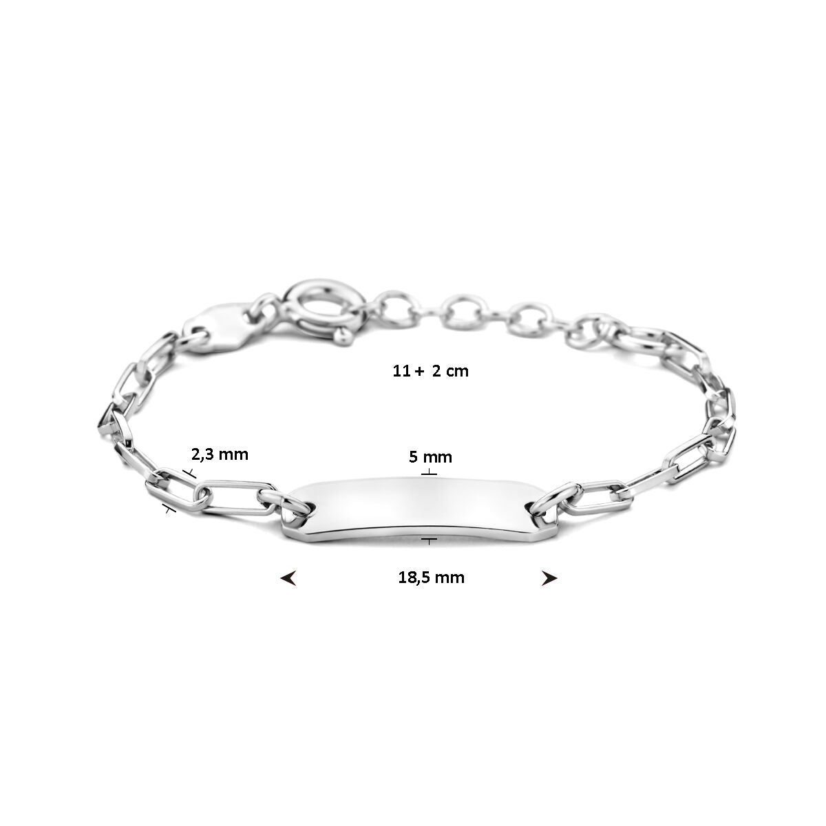 Pulsera infantil de plata con placa de 5,0 mm rodiada