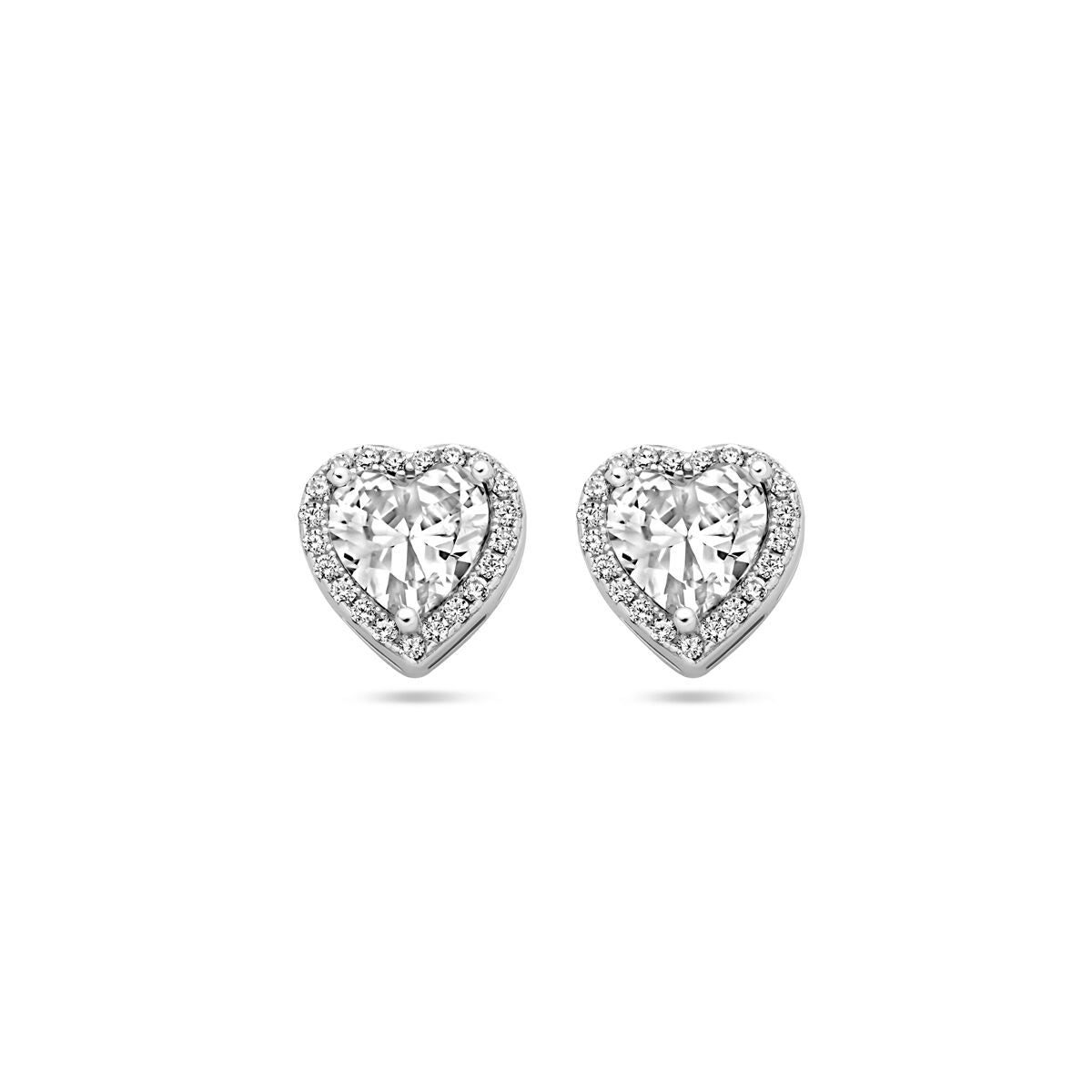 pendientes de botón corazón circonita halo plata rodiada