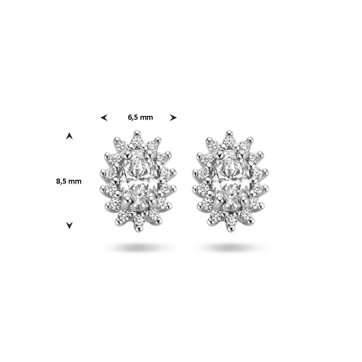 pendientes de botón zircón halo plata rodiada