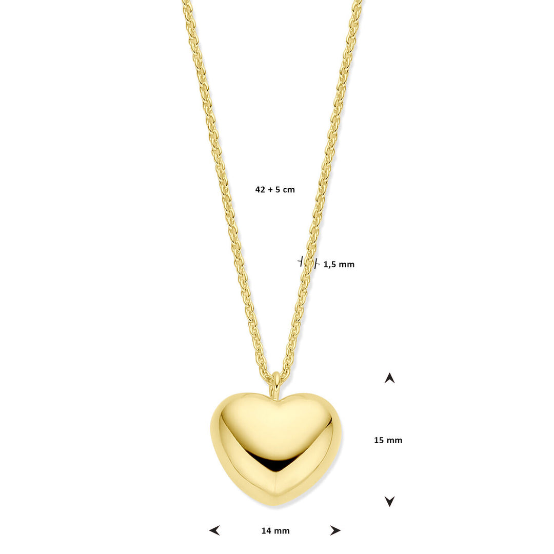 collier hart 1,5 mm 42 + 5 cm 3 micron zilver verguld (geel)