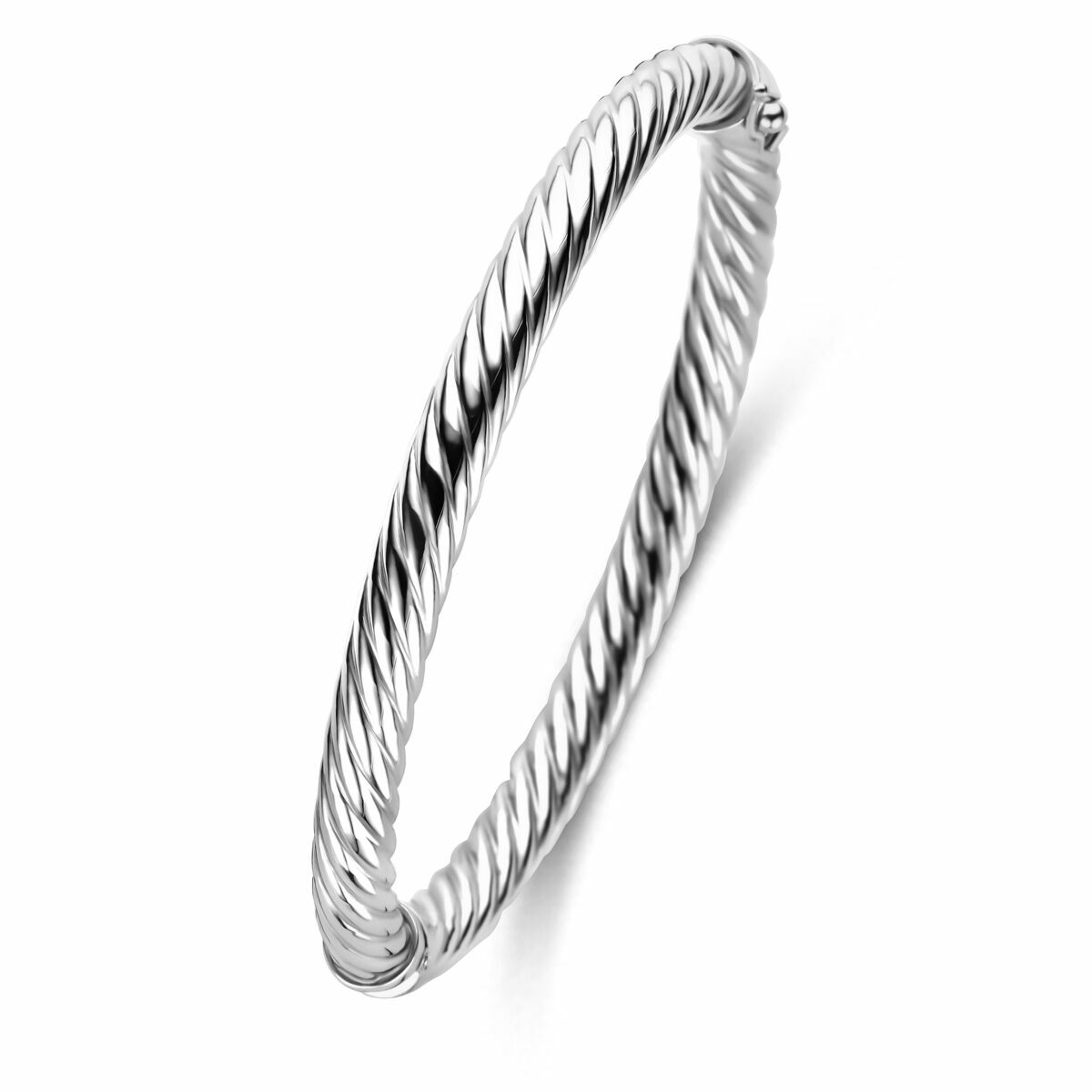 Pulsera bangle de plata 925 con acabado rodiado y diseño trenzado.