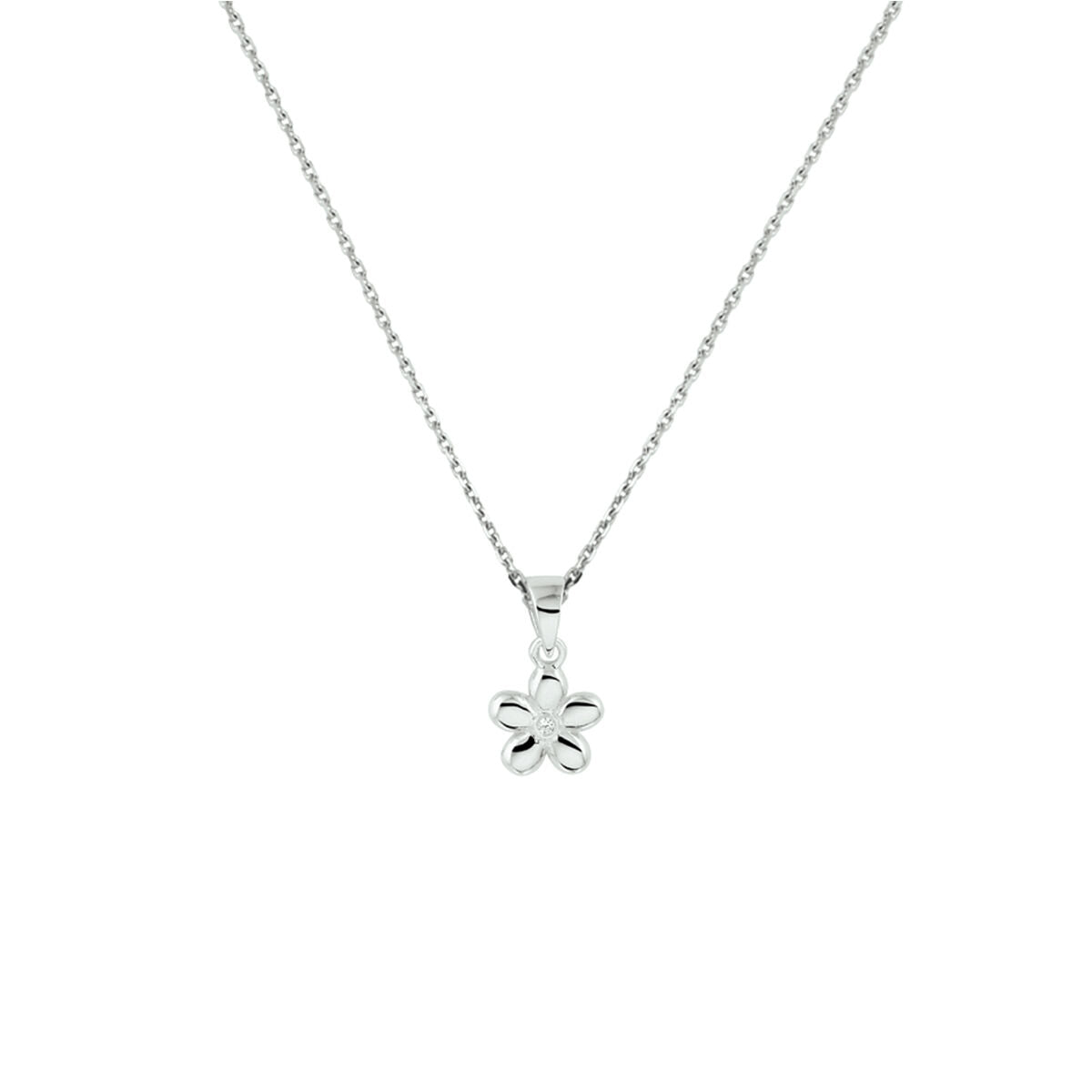 Collar de plata rhodium con colgante en forma de flor de 1,1 mm y cadena de 36 + 4 cm.