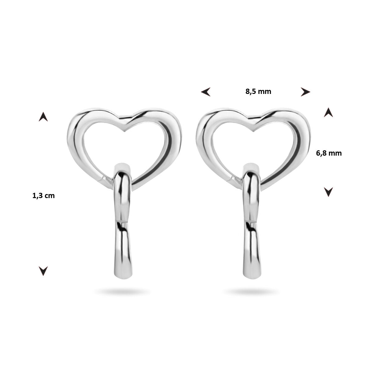 pendientes de corazón de plata rodiada
