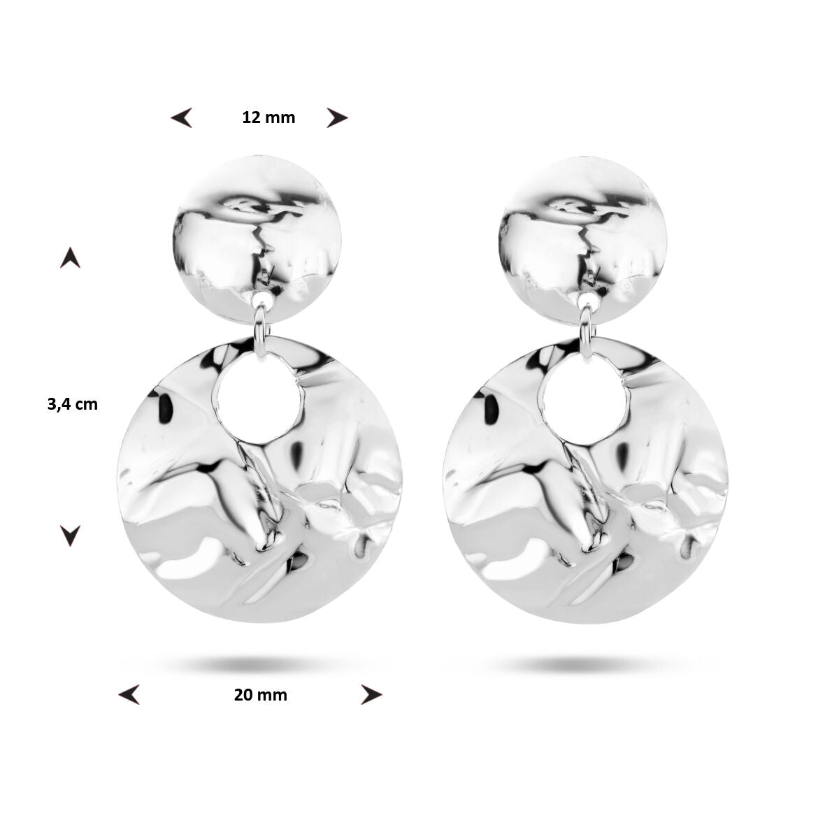 pendientes martillados en plata rodiada