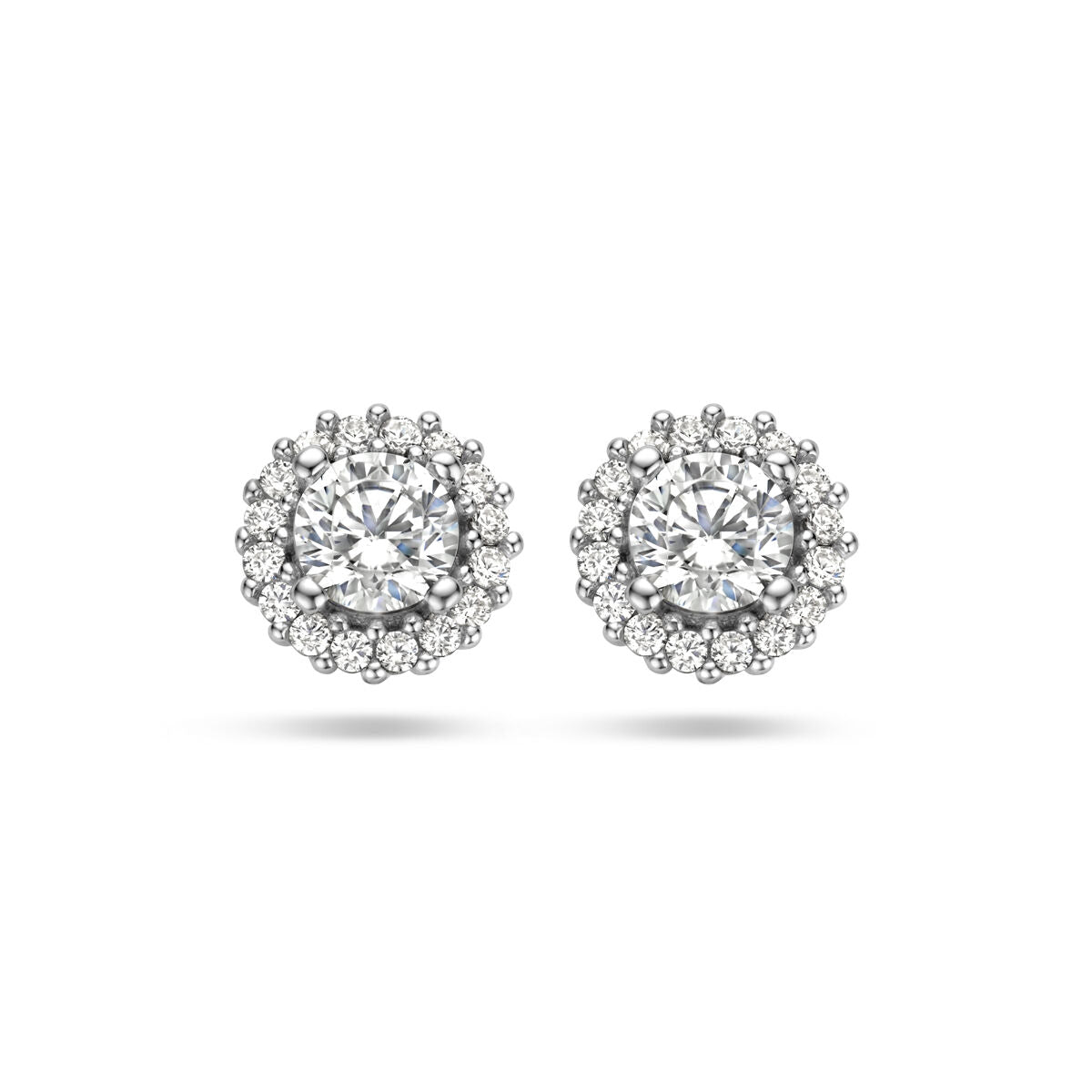 Pendientes de halo de zirconia en plata rhodiada.