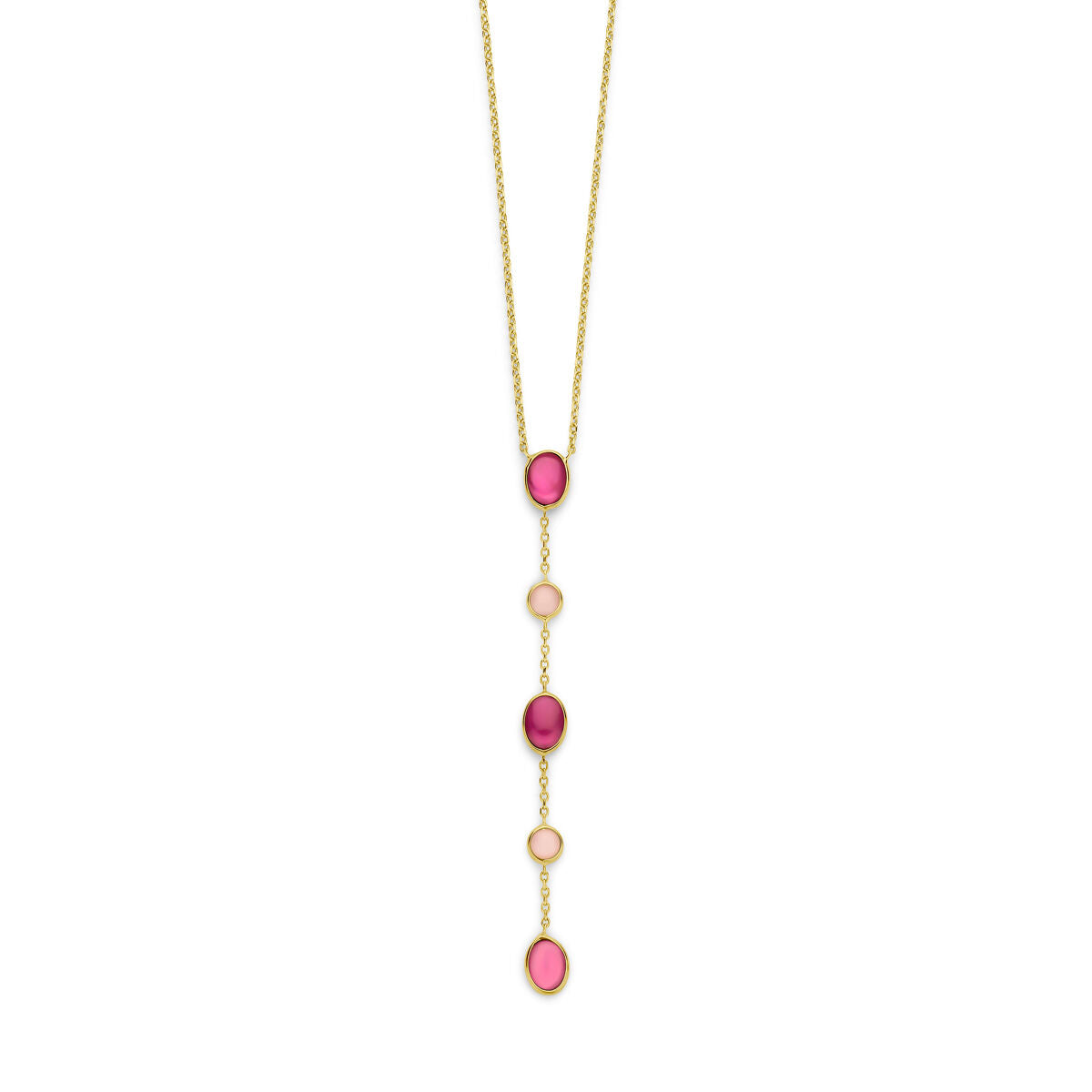 Collar de mujer oro con ópalo rosa y rubí 14K