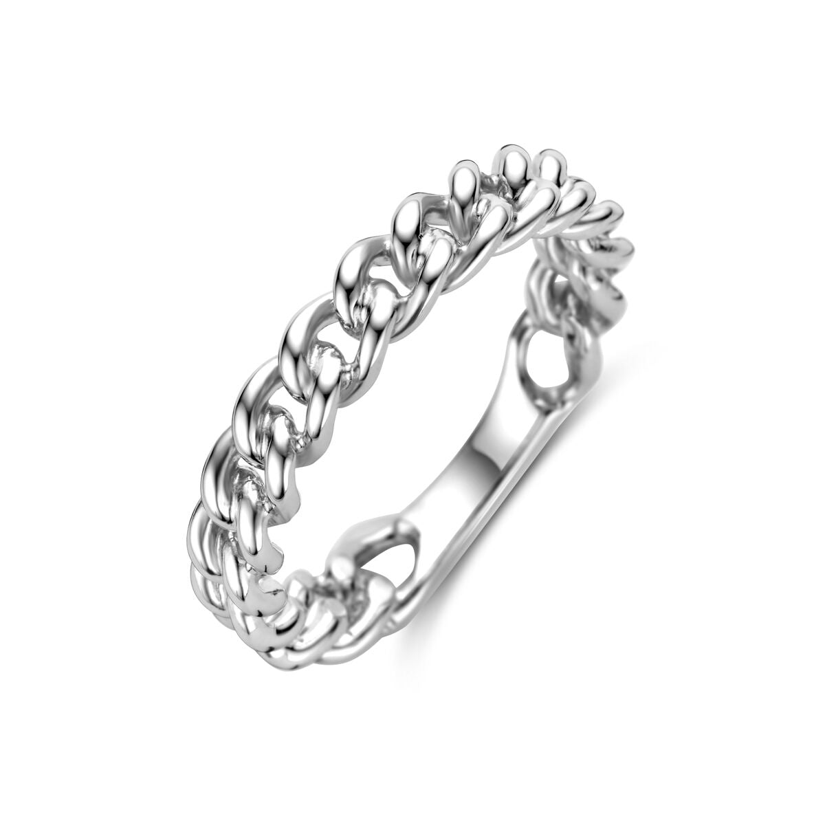 Anillo de eslabones en plata rodiada.