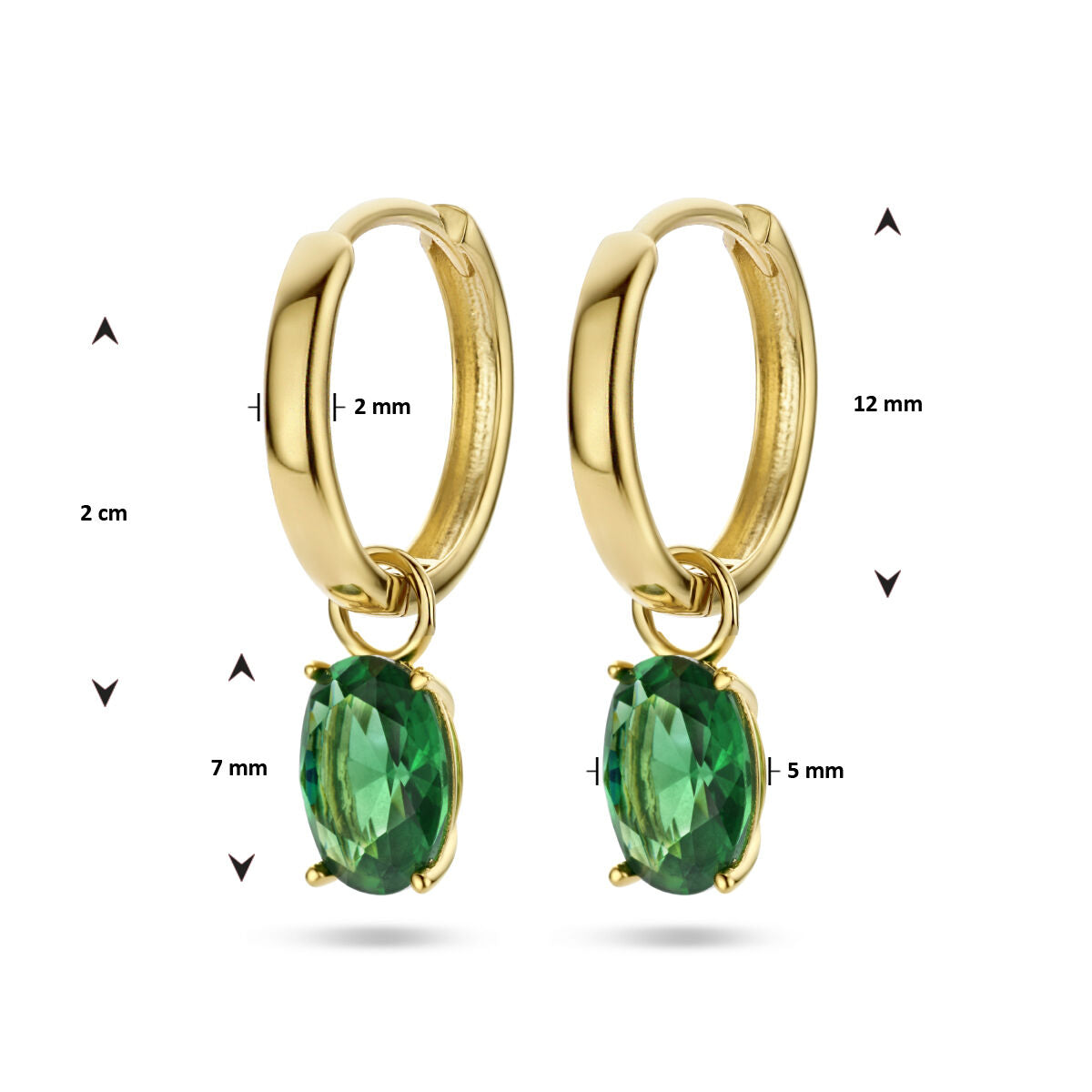 aros colgante verde circonita 14K oro amarillo
