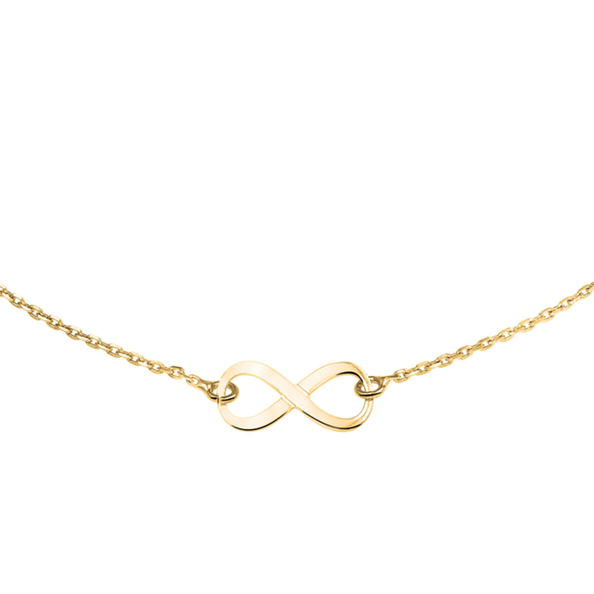 Collar dorado con símbolo de infinito en el centro y cadena fina.