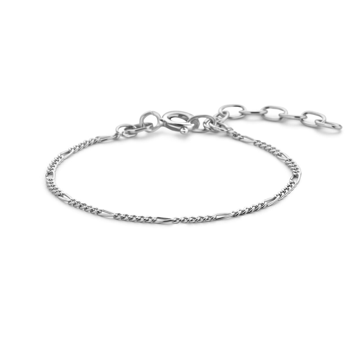 Pulsera de plata rhodium con eslabones Figaro de 1,5 mm, longitud infantil.
