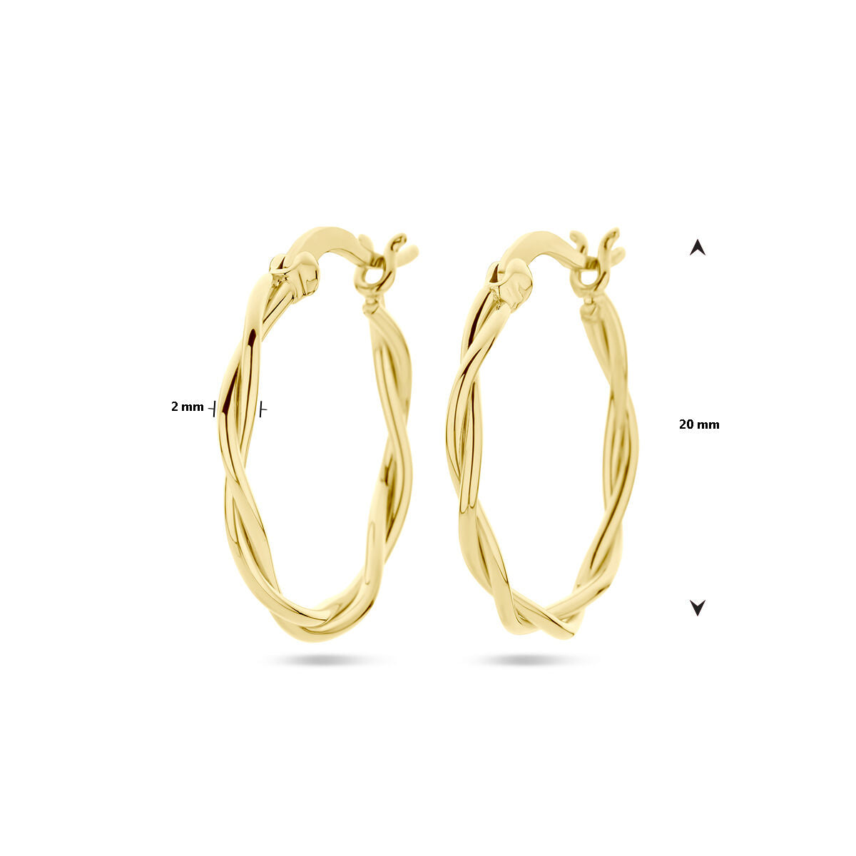 aros tubo retorcido 2,0 mm 1 micrón plata chapado en oro amarillo