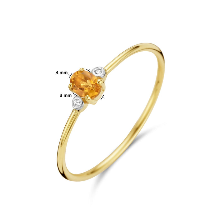 ring trilogie citrien en diamant 0.006ct h p1 14K geelgoud