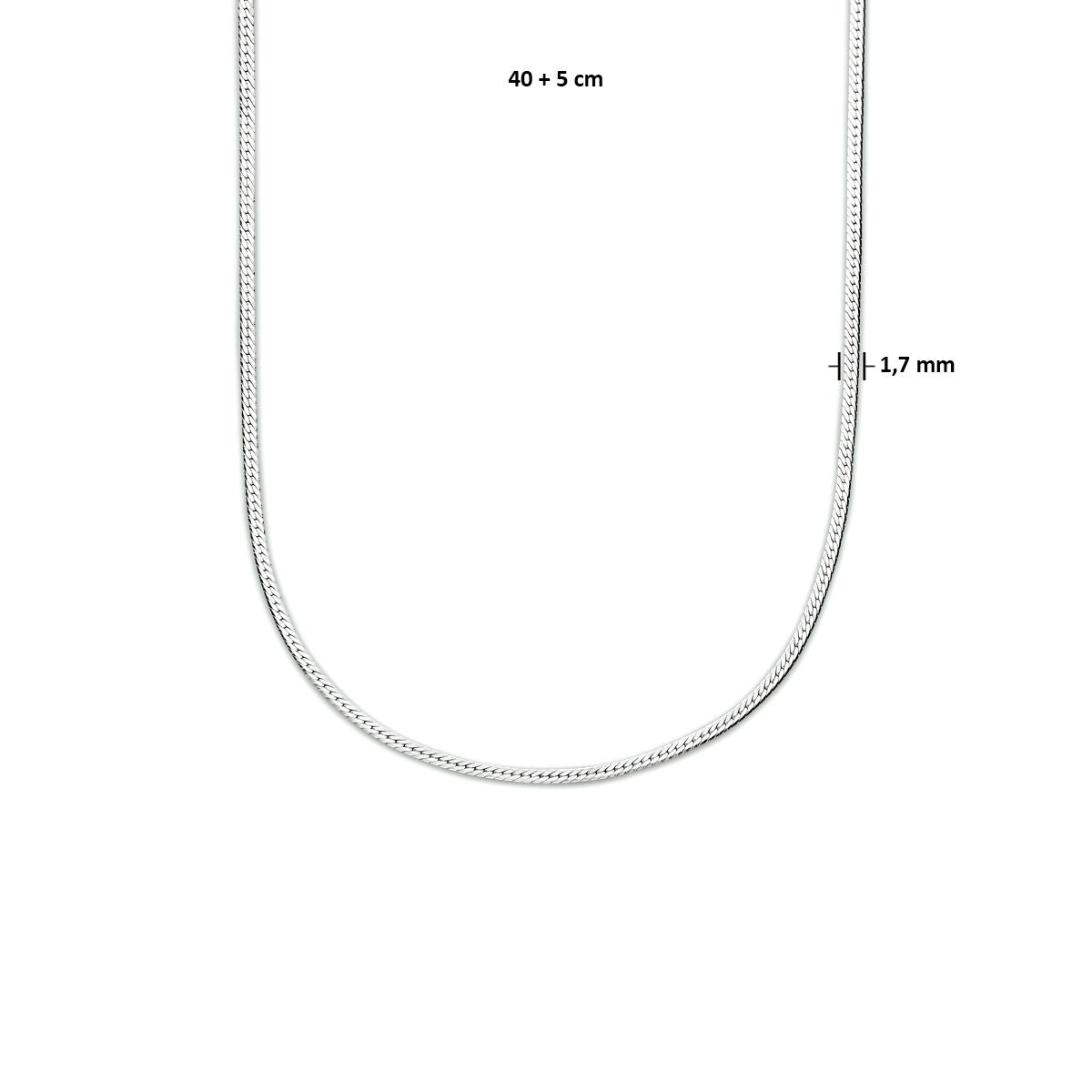 collar serpiente plano 1,7 mm 40 + 5 cm plata rodiado