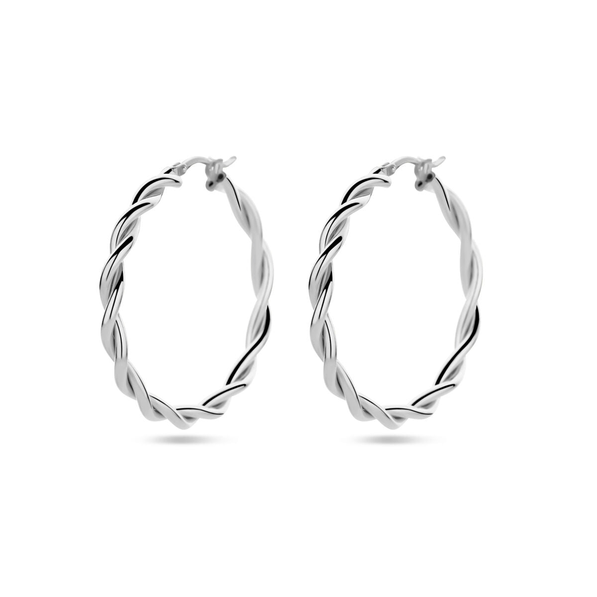 Pendientes de aro de 3,5 mm en plata rhodinizada con diseño trenzado.