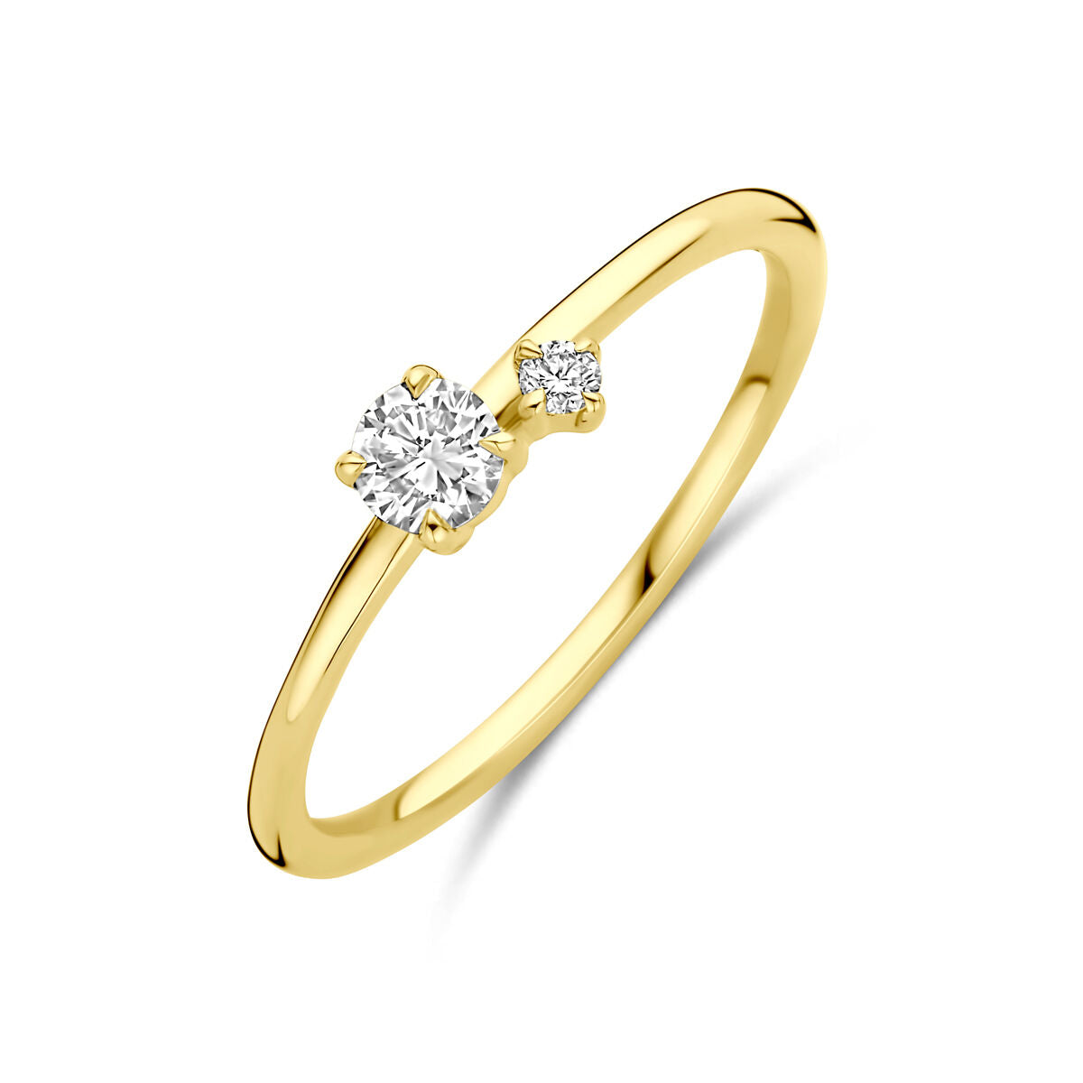 Anillo de oro amarillo de 14K con diamante lab-grown de 0.20 ct y un pequeño diamante.