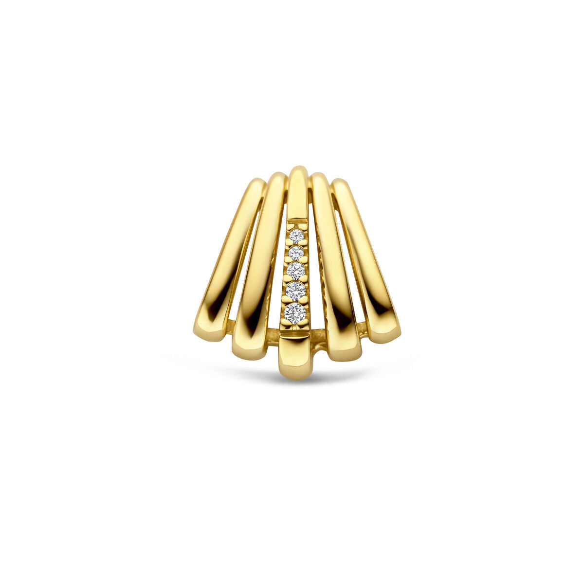 Colgante de oro amarillo de 14k con diamantes en una fila central.