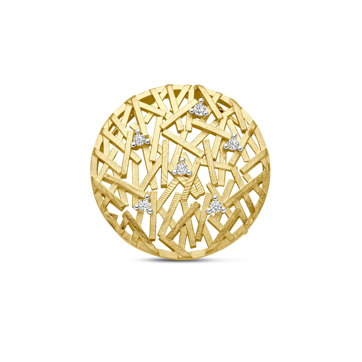 Colgante de oro amarillo de 14K con diseño texturizado y diamantes de 0.075 ct.